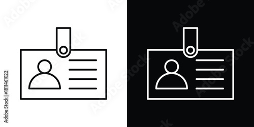 ID badge icons symbols. Collection of simple black icons