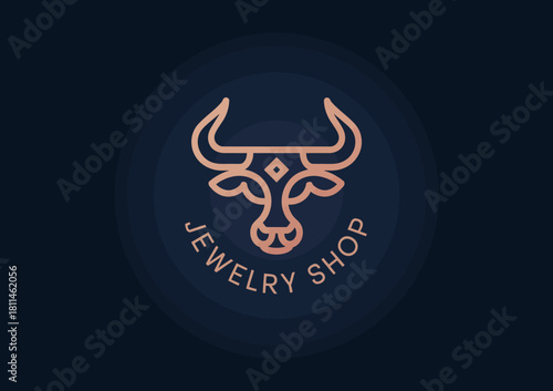 This logo design features a stylized bull head, embellished with geometric and elegant details to represent the sophistication of a modern jewelry shop branding.