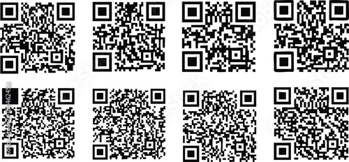 Multiple black and white QR codes arranged in a grid pattern on white background for scanning and digital access