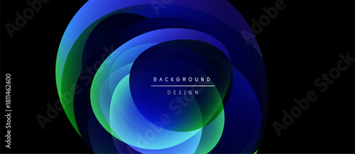 Abstract fluid shapes, vibrant blues, greens create dynamic background. Text reads background design. Modern, stylish visual element.