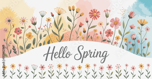 A beautiful array of pastel-colored flowers symbolizes the emergence of spring, with delicate petals showcasing nature's vibrant colors in a cheerful composition.