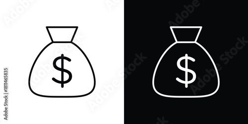 Money bag icons symbols. Collection of simple black icons