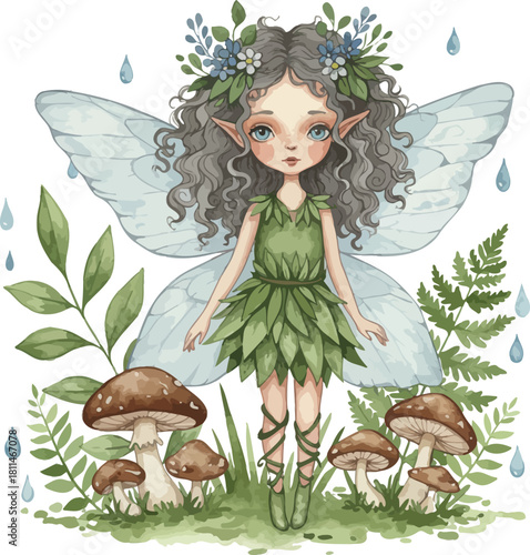 Adorable cartoon mermaids with crowns and floral wreaths set.