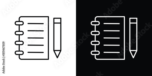 Notebook icons symbols. Collection of simple black icons