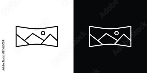 Panoramic icons symbols. Collection of simple black icons