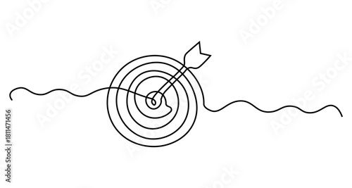 Continuous line drawing of dartboard bullseye target representing goal achievement and successful business strategies