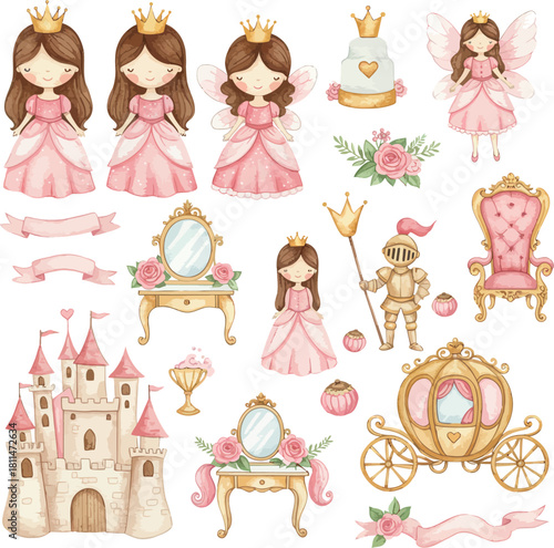 Sweet cartoon mermaids with sea creatures and ocean shells.