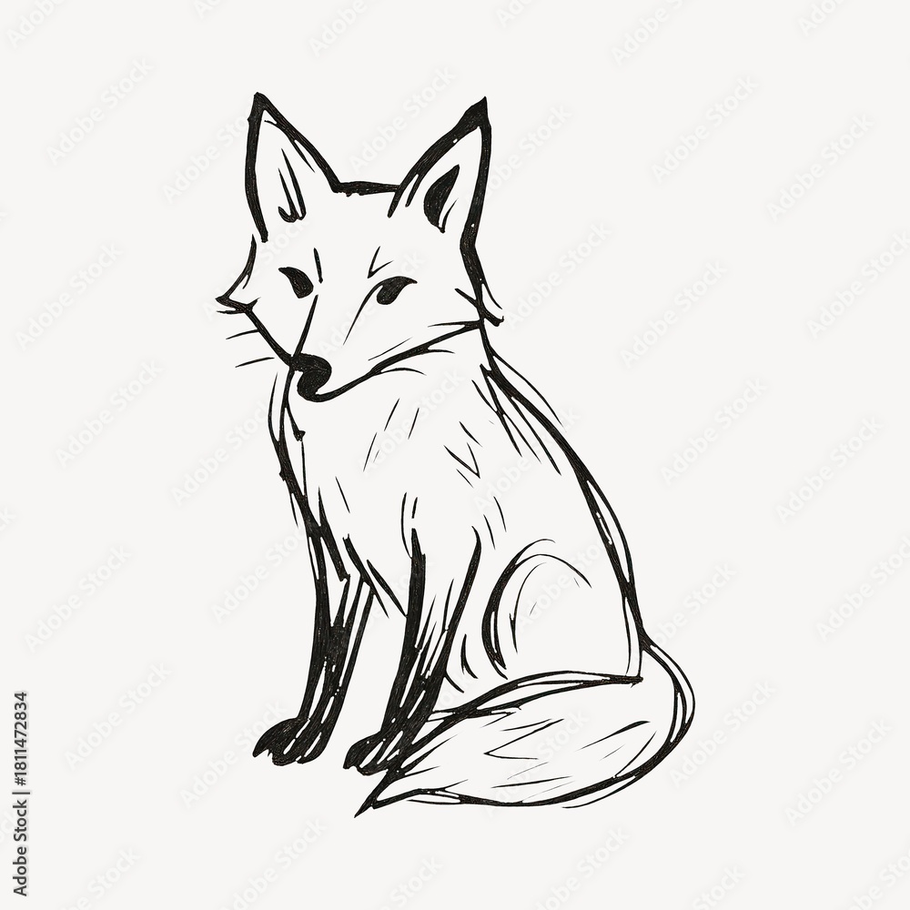 Naklejka premium Simple sketch of sitting fox.