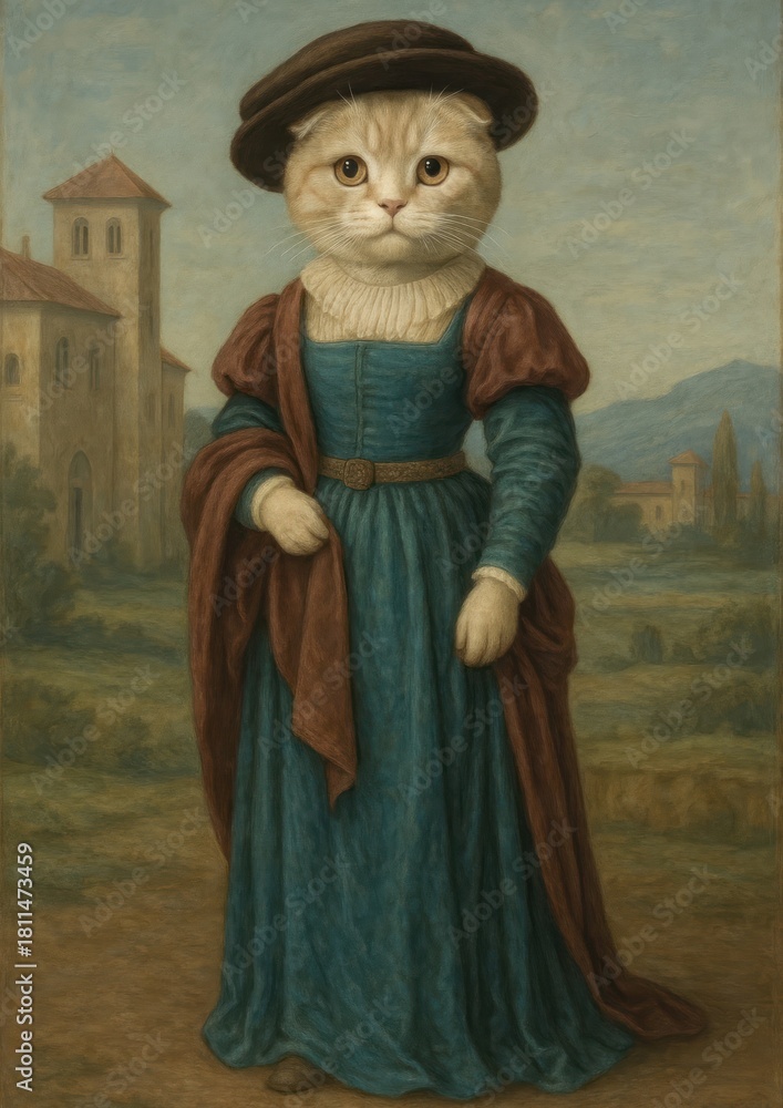 Obraz premium Regal feline in Renaissance attire.