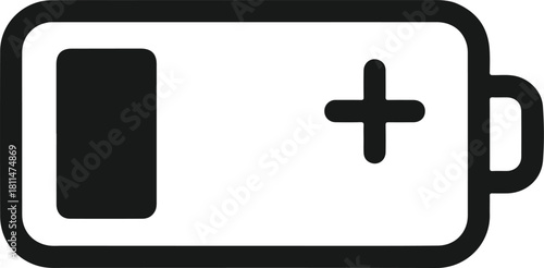 Minimalist low battery charge indicator icon with plus sign energy concept