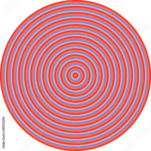 Visual effect created by orange, coral, lilac and lavender circles getting progressively smaller
