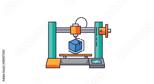 Modern 3D printer creating a blue cube with precision and innovation