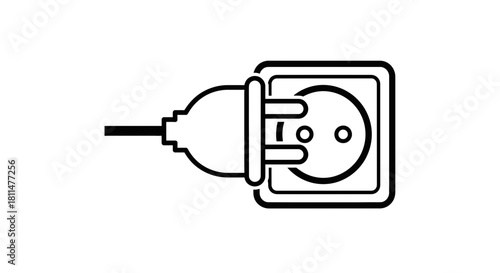 Simple line drawing of an electrical plug connecting to a wall socket.