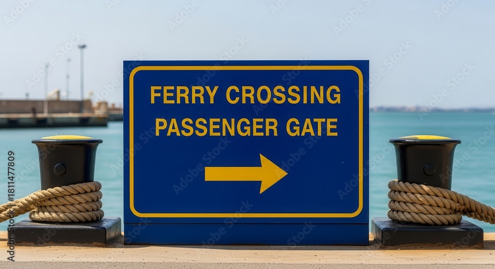 Fototapeta premium Ferry Crossing Passenger Gate Sign: A Coastal Navigation Guide For Travelers