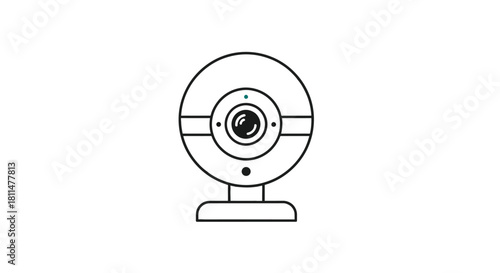 Simple line drawing of a modern webcam with a clean, minimalist design on a white background.
