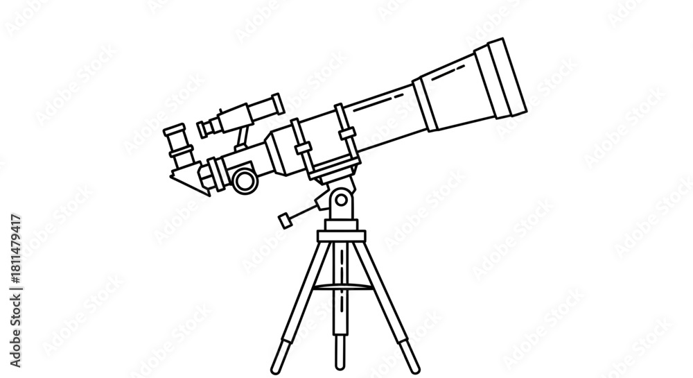 Obraz premium Detailed line art illustration of a telescope on a tripod, ready for stargazing and exploration.