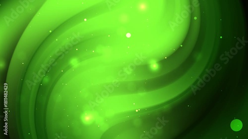 Swirling green patterns, bright bokeh lights with dark edges. Abstract design suitable for backgrounds, textures, or artistic projects.