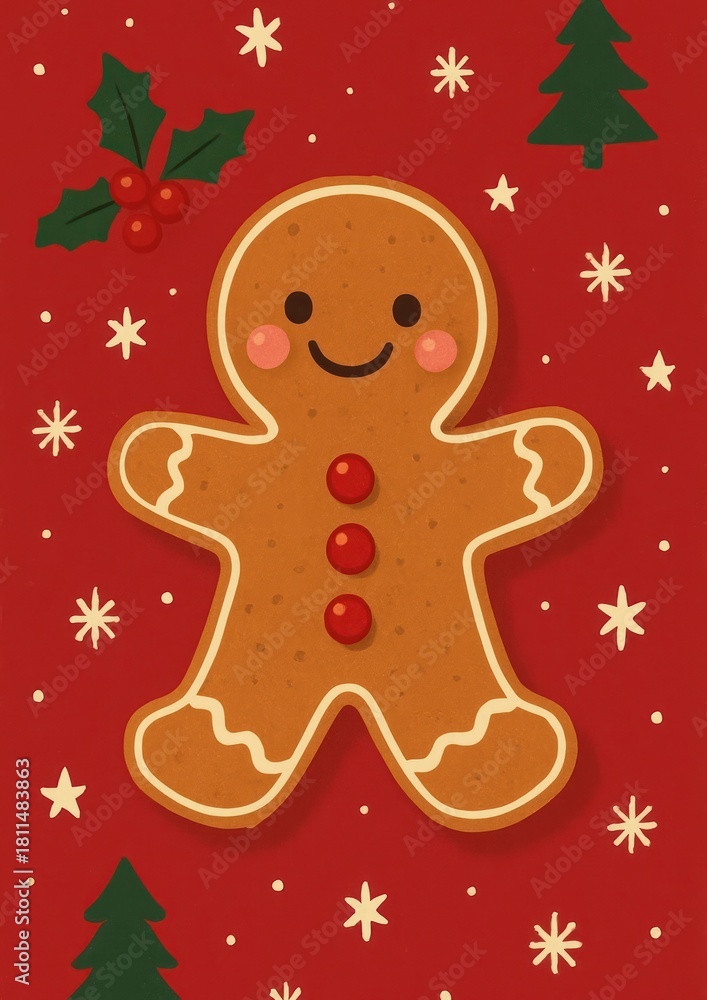 Naklejka premium Festive gingerbread man illustration.