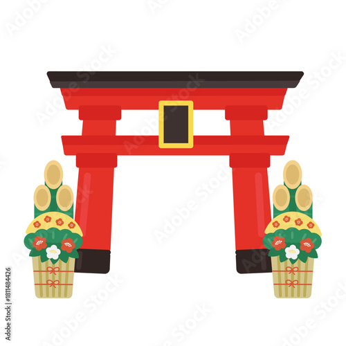 鳥居  神社　門松　新年  イラスト