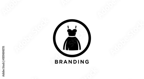 Fashion Icon Dress in Circle for Branding, Clothing Boutique Logo Design, Garment Shop Symbol, Dressmaking, Tailoring Emblem