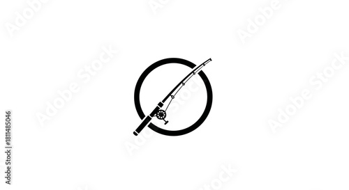 Fishing Rod in Circle Black and White Icon for Fishing Enthusiasts and Outdoor Activities