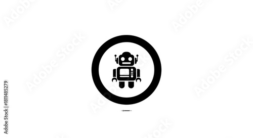 Stylized Robot Icon Within Circle A Minimalist and Modern Design for Artificial Intelligence
