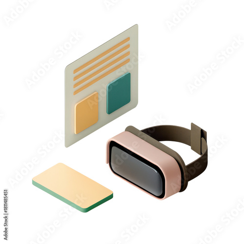 Virtual reality headset with digital interface elements, immersive technology concept with modern design and soft colors