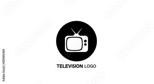 Iconic Television Logo Design Vintage TV Set in Black Circle for Media and Entertainment Branding