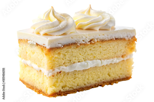 slice of layered sponge cake with whipped cream isolated on a transparent background image