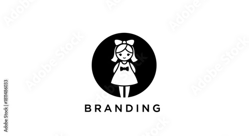 Whimsical Girl Logo Design with Bow Tie for Branding & Creative Projects