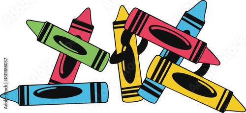 Scattered Colorful Crayons on White Background Abstract Arrangement