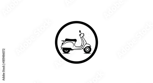 Retro Scooter Emblem Classic Motorcycle Icon in a Circular Frame for Transportation Themes
