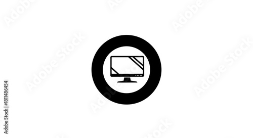 Sleek Monitor Icon Digital Display in a Circular Frame for Tech Projects and Website Enhancements
