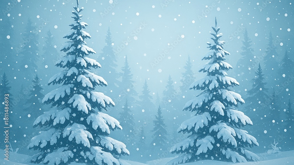 Fototapeta premium Snowy evergreen forest winter wonderland.