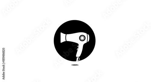 Hair Styling Beauty Icon of a Hair Dryer on Black Circle for Fashion and Personal Care Services