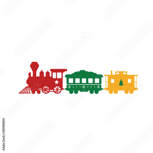 Vector illustration of a colorful toy train carrying Christmas gifts and decorations