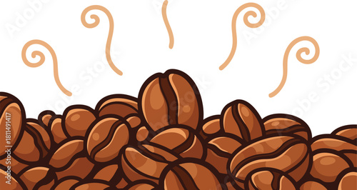Pixel Art Close Up Of Roasted Coffee Beans With Steam Swirls