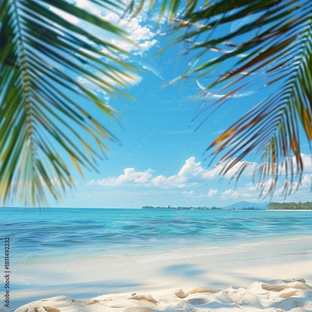 Obraz premium Beautiful beach with calm blue waters and clear skies