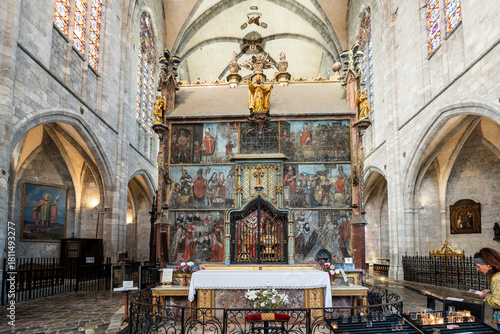 Mausoleum of Saint Bertrand, paintings inspired by the bishop's book of miracles,, cathedral of Our Lady of Saint-Bertrand de Comminges, Haute-Garonne, Midi-Pyrénées region, France