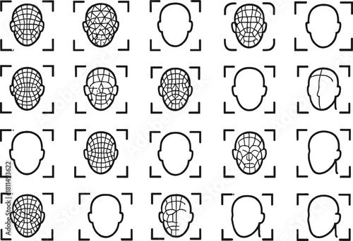 Face Recognition & Head Scan Outline Icons Set