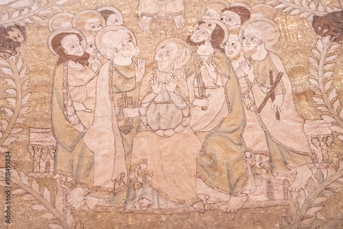 Wallpaper Mural scene from the Passion of Christ,  Passion cloak of Saint Bertrand of Comminges, 14th century, embroidered fabric, cathedral of Our Lady , Haute-Garonne,France Torontodigital.ca