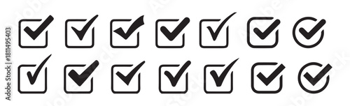 Black Checkmark Checkbox Icons Set Selection and Completion Symbols