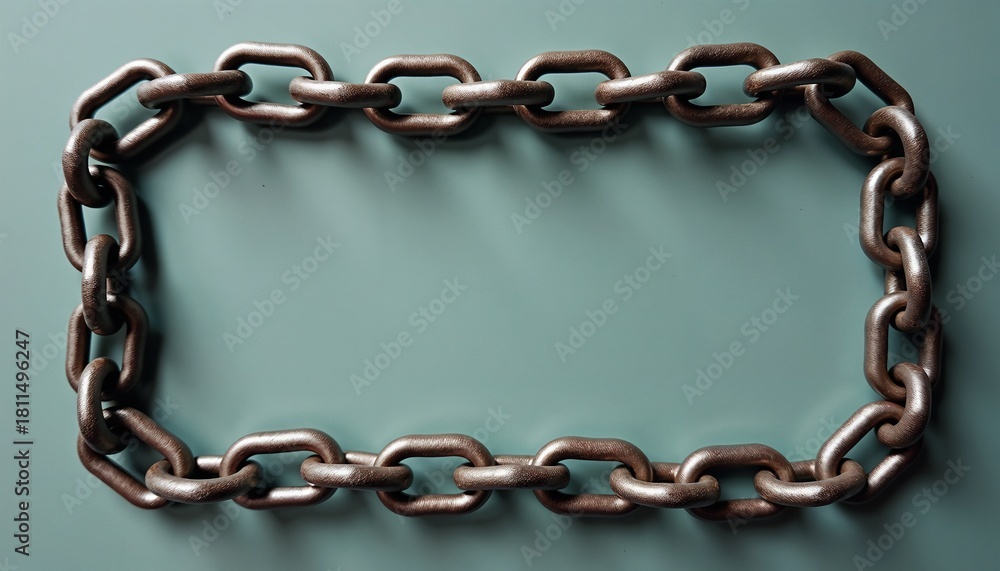 Fototapeta premium Minimal chain frame with delicate metallic loops and industrial elegance, blank space inside for text