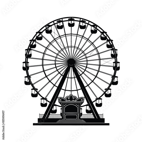 Ferris wheel amusement park ride silhouette icon isolated on white background for carnival fun fair event Vector, illustration