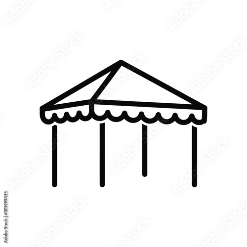 Line art illustration of a simple outdoor canopy or marquee tent with a distinctive scalloped edge design. Vector, illustration