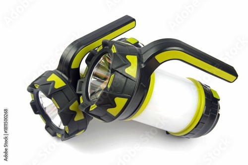 two hand held lantern flashlights together on a white background