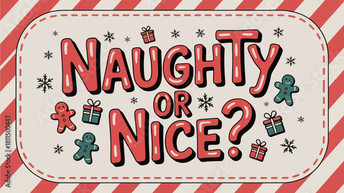 Sweet Naughty or Nice Christmas Typography Label with Hand-Painted Whimsical Font Design