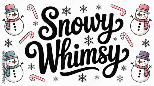 Festive whimsical hand-drawn script typography design for snowy winter holidays