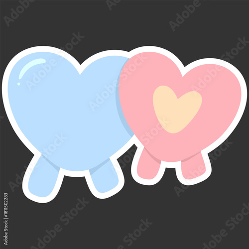 Cute Overlapping Hearts in Pastel Style. Valentine Love Symbol