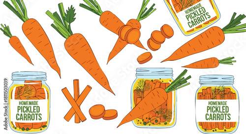 Pixel Art Carrots Pickled In Jars With Green Tops And Orange Stems
